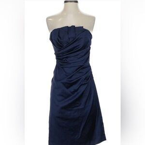 David's Bridal Navy Blue Satin Strapless Short Bridesmaid/Prom Gown sz 12 NWT